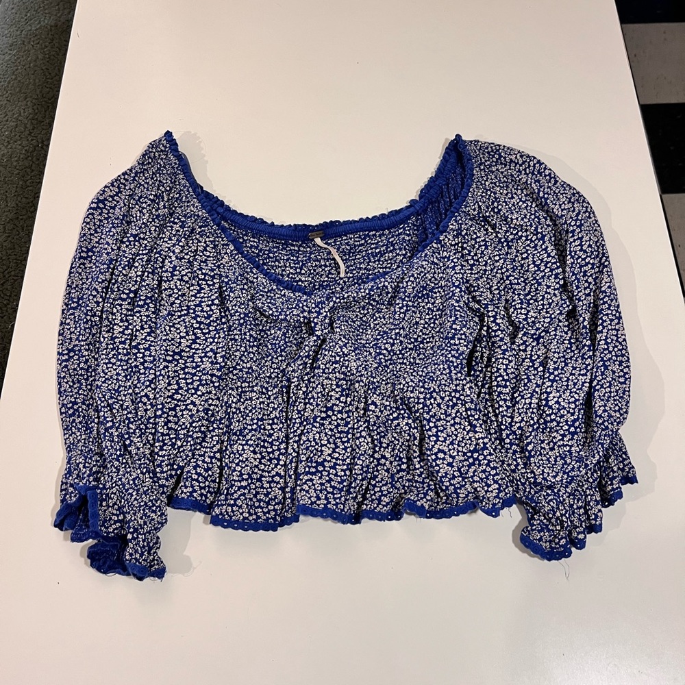 Free People Brittnee Print Smocked Back Peplum Top